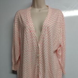 Ladies Gap Button down Cardigan, XL, Cream with Peach poka dots, pre-owned